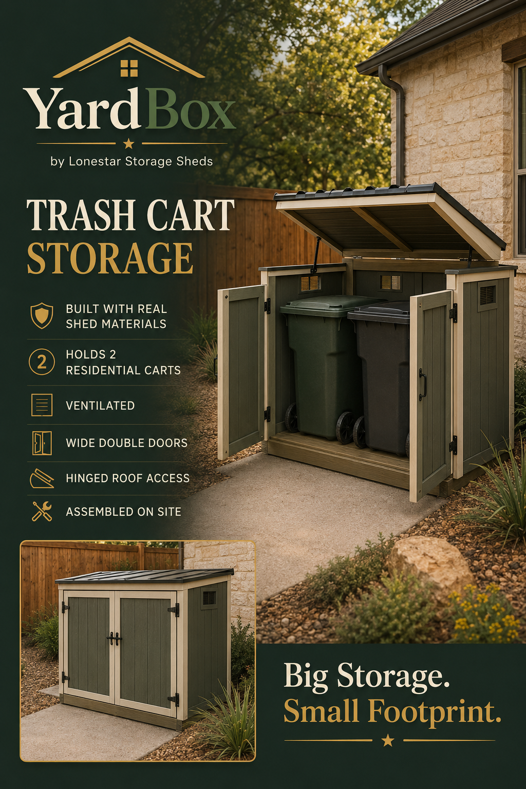 YardBox trash cart storage made from shed materials
